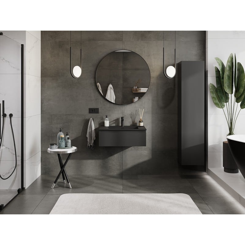 Mexen Orio Badezimmer-Schrank 70 cm mit Waschbecken Otis, 1 Schublade, Schwarz Matt - 91A10-07023-1-BF71-W18M71
