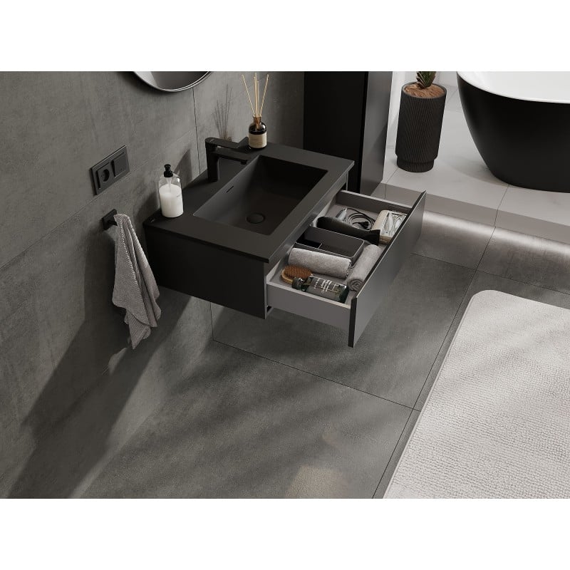 Mexen Orio Badezimmer-Schrank 70 cm mit Waschbecken Otis, 1 Schublade, Schwarz Matt - 91A10-07023-1-BF71-W18M71