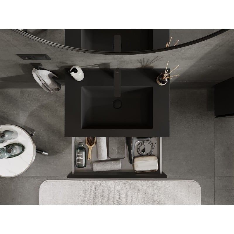 Mexen Orio Badezimmer-Schrank 70 cm mit Waschbecken Otis, 1 Schublade, Schwarz Matt - 91A10-07023-1-BF71-W18M71