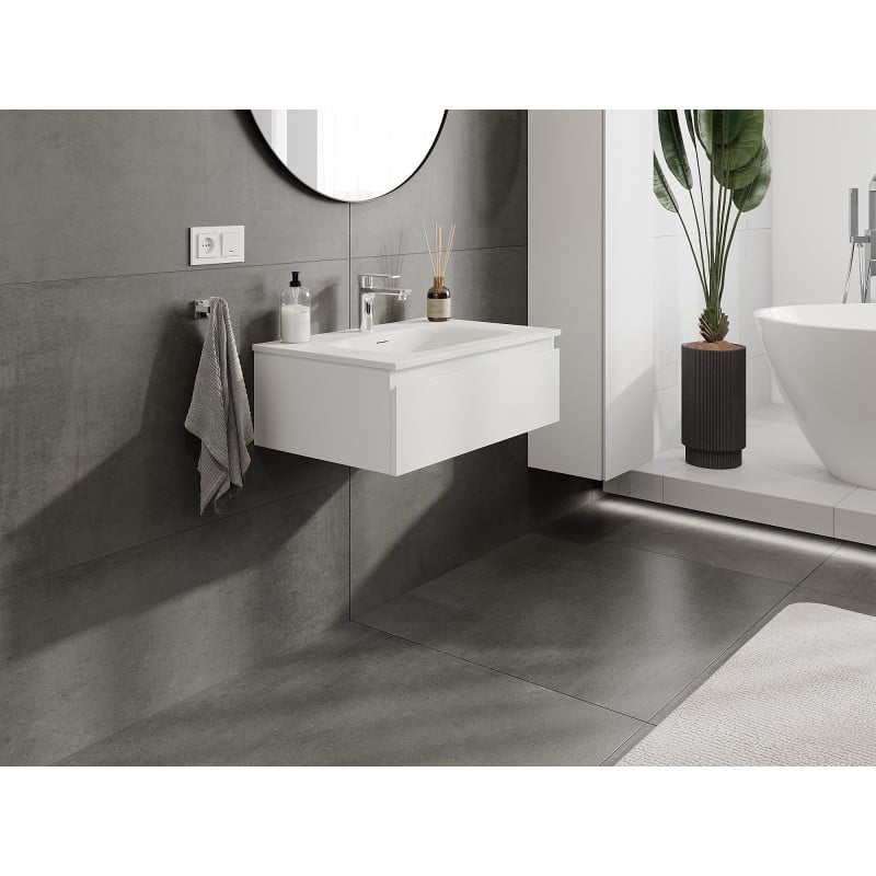 Mexen Orio Badezimmerschrank 70 cm mit Waschbecken Vela, 1 Schublade, Weiß Matt - 91A10-07023-1-BF01-W23M01