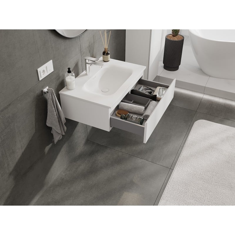 Mexen Orio Badezimmerschrank 70 cm mit Waschbecken Vela, 1 Schublade, Weiß Matt - 91A10-07023-1-BF01-W23M01