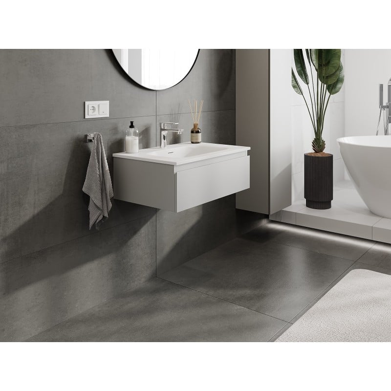 Mexen Orio Badezimmerschrank 70 cm mit Waschbecken Vela, 1 Schublade, grau matt/weiß matt - 91A10-07023-1-BF62-W23M01