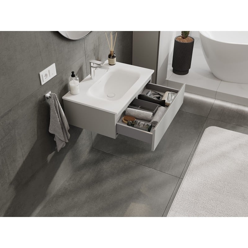 Mexen Orio Badezimmerschrank 70 cm mit Waschbecken Vela, 1 Schublade, grau matt/weiß matt - 91A10-07023-1-BF62-W23M01