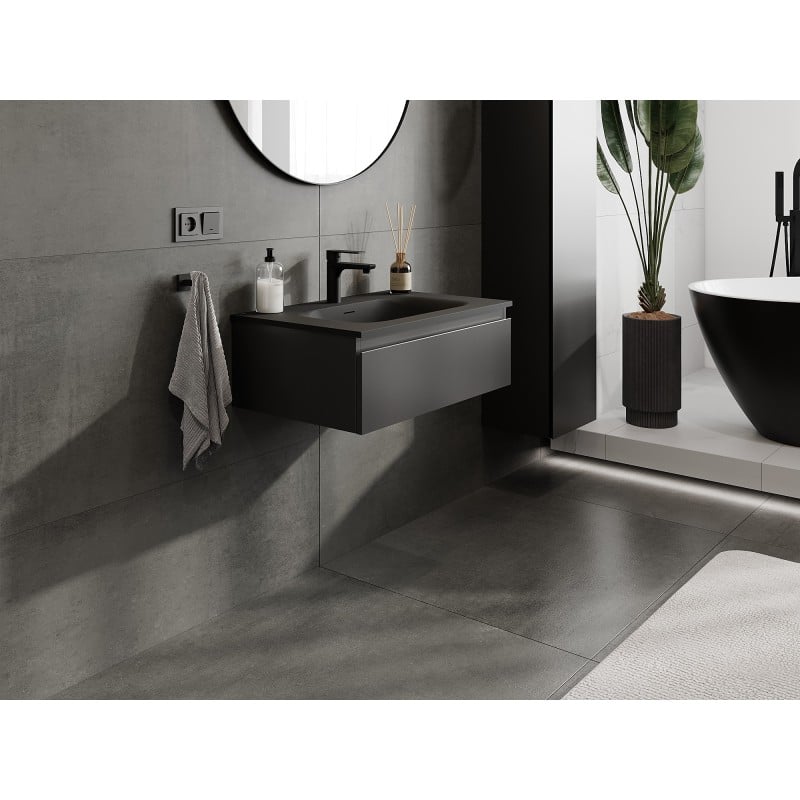 Mexen Orio Badezimmerschrank 70 cm mit Waschbecken Vela, 1 Schublade, schwarz matt - 91A10-07023-1-BF71-W23M71