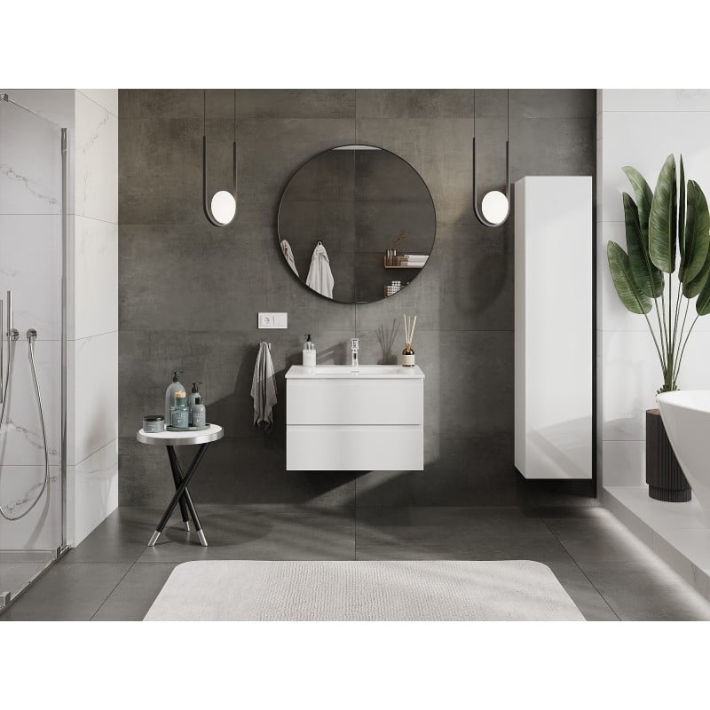 Mexen Orio Badezimmer-Unterschrank 70 cm mit Waschbecken Vela, 2 Schubladen, weiß glänzend - 91A10-07047-2-BFF00-W23M00