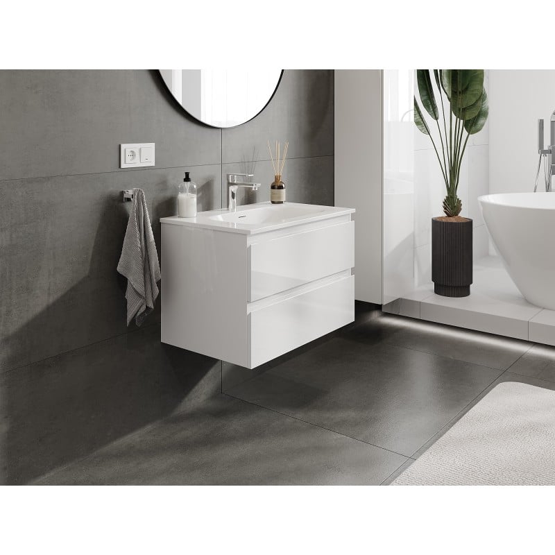 Mexen Orio Badezimmer-Unterschrank 70 cm mit Waschbecken Vela, 2 Schubladen, weiß glänzend - 91A10-07047-2-BFF00-W23M00