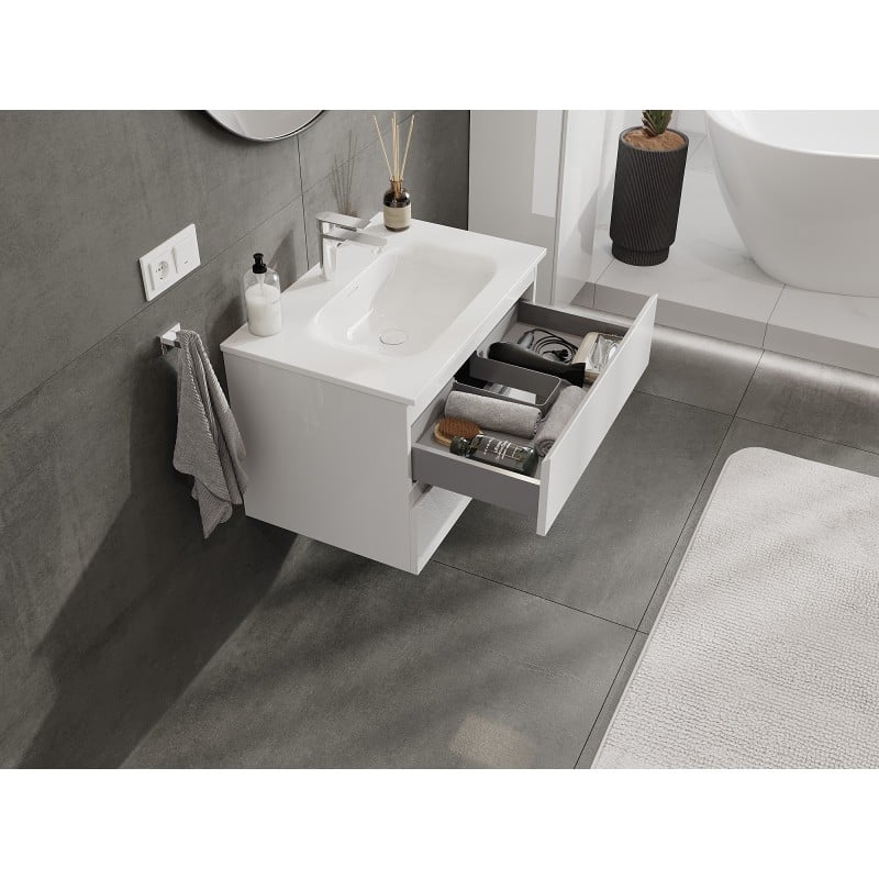 Mexen Orio Badezimmer-Unterschrank 70 cm mit Waschbecken Vela, 2 Schubladen, weiß glänzend - 91A10-07047-2-BFF00-W23M00