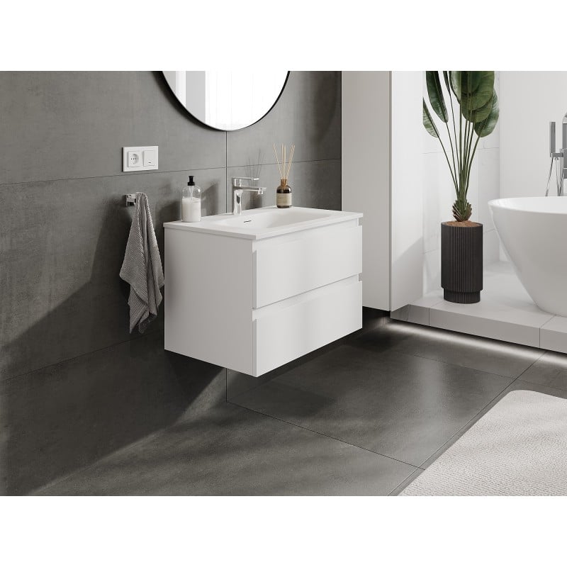 Mexen Orio Badezimmerunterschrank 70 cm mit Waschbecken Vela, 2 Schubladen, weiß matt - 91A10-07047-2-BFF01-W23M01