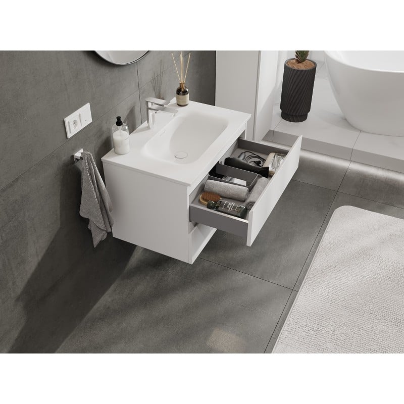 Mexen Orio Badezimmerunterschrank 70 cm mit Waschbecken Vela, 2 Schubladen, weiß matt - 91A10-07047-2-BFF01-W23M01