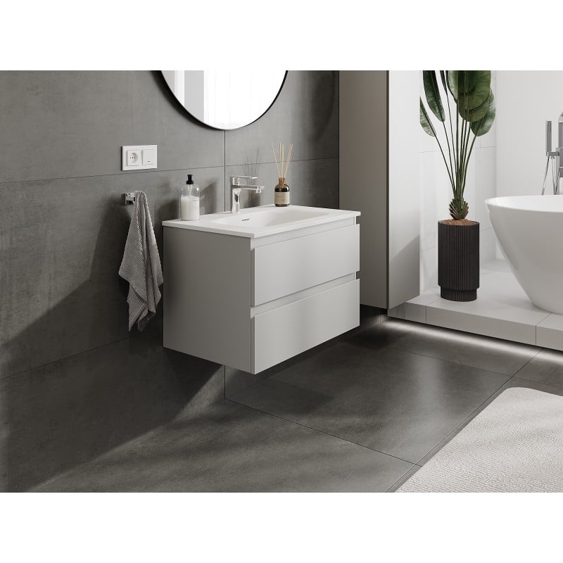 Mexen Orio Badezimmerschrank 70 cm mit Waschbecken Vela, 2 Schubladen, grau matt/weiß matt - 91A10-07047-2-BFF62-W23M01