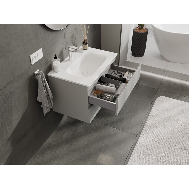 Mexen Orio Badezimmerschrank 70 cm mit Waschbecken Vela, 2 Schubladen, grau matt/weiß matt - 91A10-07047-2-BFF62-W23M01