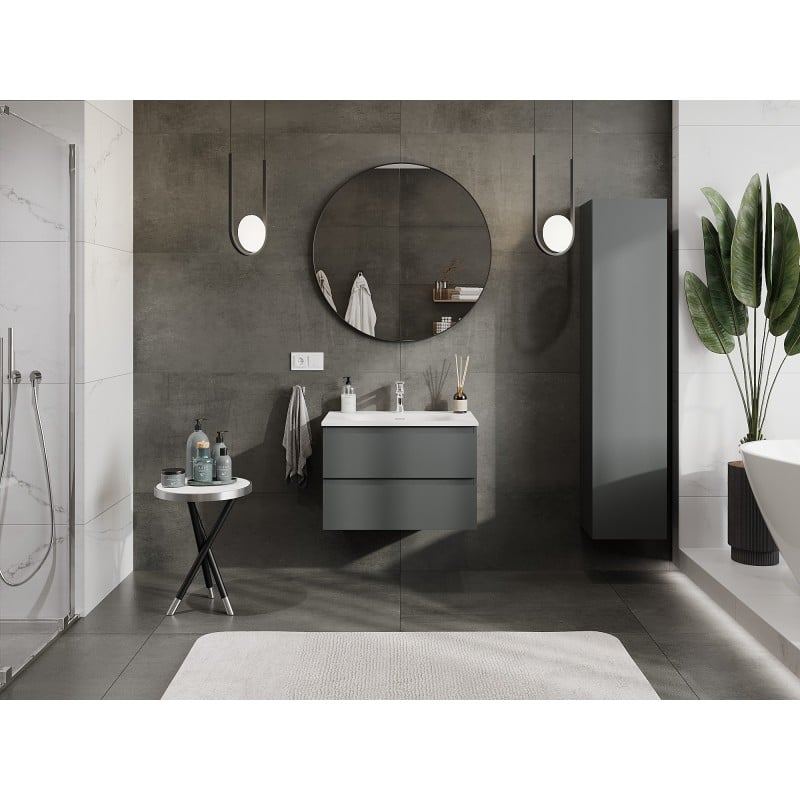 Mexen Orio Badezimmerschrank 70 cm mit Waschbecken Vela, 2 Schubladen, matt graphit/matt weiß - 91A10-07047-2-BFF66-W23M01