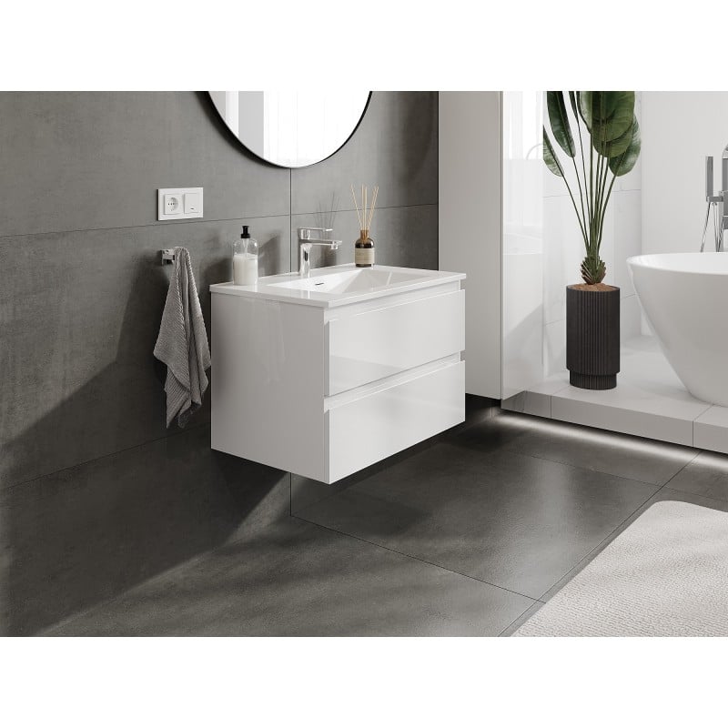 Mexen Orio Badezimmerunterschrank 70 cm mit Waschbecken Otis, 2 Schubladen, weiß glänzend - 91A10-07047-2-BFF00-W18M00