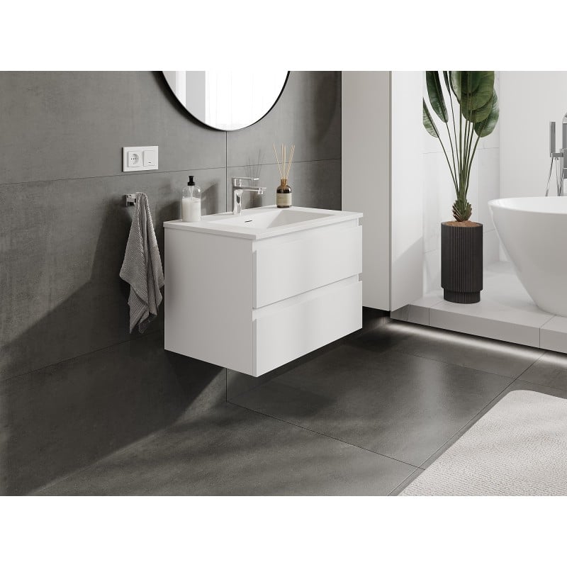 Mexen Orio Badezimmerschrank 70 cm mit Waschbecken Otis, 2 Schubladen, weiß matt - 91A10-07047-2-BFF01-W18M01