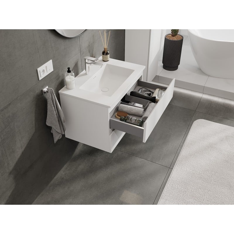 Mexen Orio Badezimmerschrank 70 cm mit Waschbecken Otis, 2 Schubladen, weiß matt - 91A10-07047-2-BFF01-W18M01