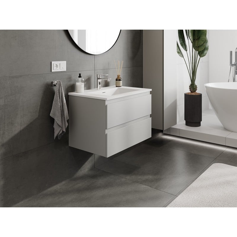 Mexen Orio Badezimmermöbel 70 cm mit Waschbecken Otis, 2 Schubladen, grau matt/weiß matt - 91A10-07047-2-BFF62-W18M01