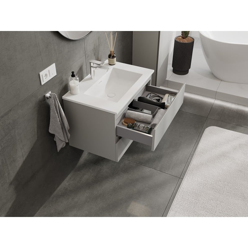 Mexen Orio Badezimmermöbel 70 cm mit Waschbecken Otis, 2 Schubladen, grau matt/weiß matt - 91A10-07047-2-BFF62-W18M01