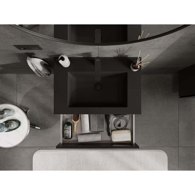 Mexen Orio Badezimmerschrank 70 cm mit Waschbecken Otis, 2 Schubladen, schwarz matt - 91A10-07047-2-BFF71-W18M71