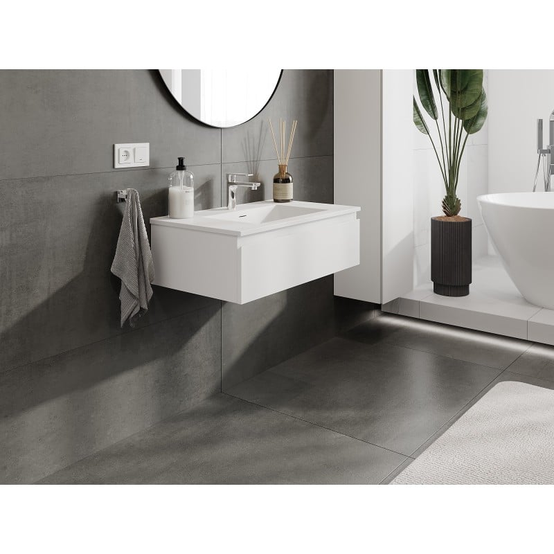 Mexen Orio Badezimmer-Unterschrank 80 cm mit Waschbecken Otis, 1 Schublade, weiß matt - 91A10-08023-1-BF01-W18M01