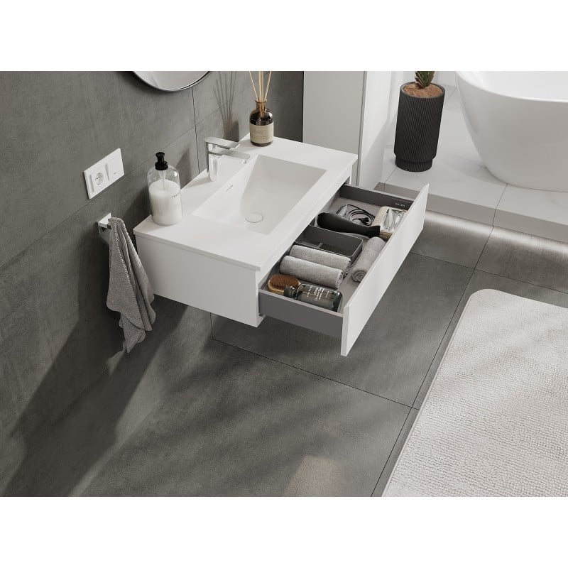 Mexen Orio Badezimmer-Unterschrank 80 cm mit Waschbecken Otis, 1 Schublade, weiß matt - 91A10-08023-1-BF01-W18M01