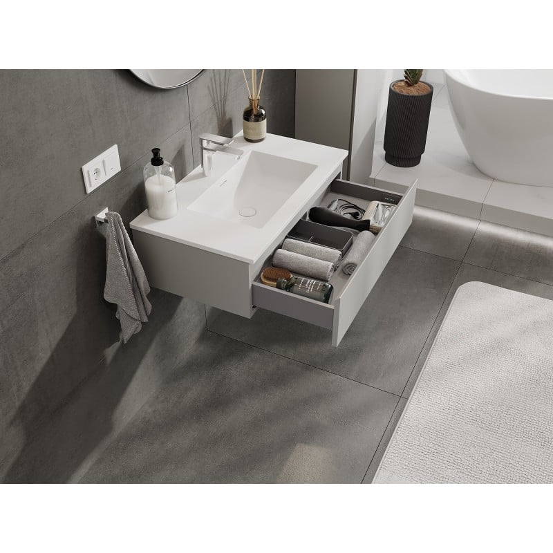 Mexen Orio Badezimmerschrank 80 cm mit Waschbecken Otis, 1 Schublade, grau matt/weiß matt - 91A10-08023-1-BF62-W18M01