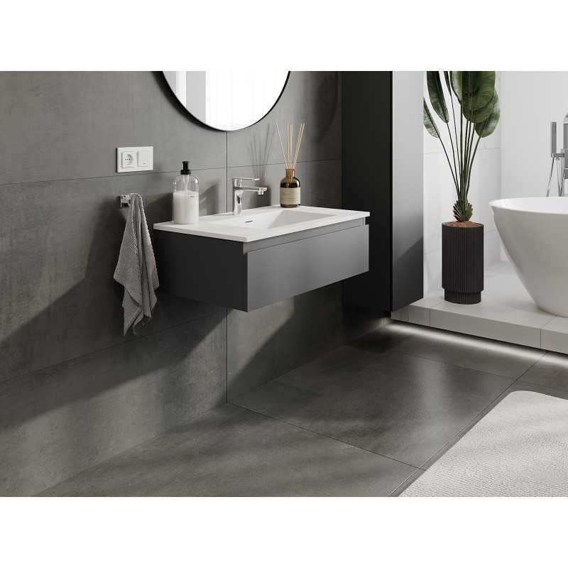 Mexen Orio Badezimmerschrank 80 cm mit Waschbecken Otis, 1 Schublade, Graphit matt/Weiß matt - 91A10-08023-1-BF66-W18M01