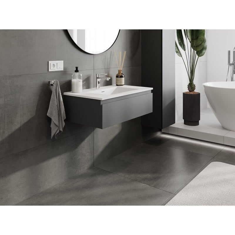 Mexen Orio Badezimmerunterschrank 80 cm mit Waschbecken Otis, 1 Schublade, graphit matt/weiß matt - 91A10-08023-1-BF66-W18M01
