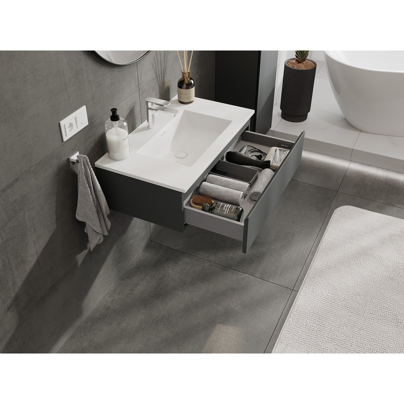 Mexen Orio Badezimmerschrank 80 cm mit Waschbecken Otis, 1 Schublade, Graphit matt/Weiß matt - 91A10-08023-1-BF66-W18M01
