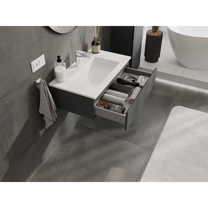 Mexen Orio Badezimmerunterschrank 80 cm mit Waschbecken Otis, 1 Schublade, graphit matt/weiß matt - 91A10-08023-1-BF66-W18M01