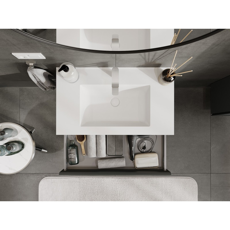 Mexen Orio Badezimmerschrank 80 cm mit Waschbecken Otis, 1 Schublade, Graphit matt/Weiß matt - 91A10-08023-1-BF66-W18M01