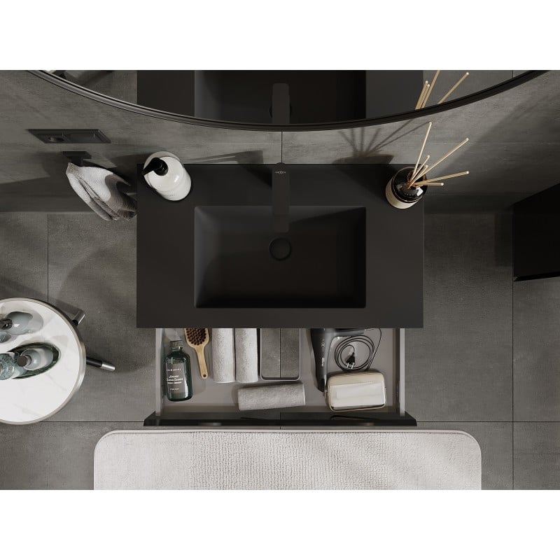 Mexen Orio Badezimmerschrank 80 cm mit Waschbecken Otis, 1 Schublade, schwarz glänzend/schwarz matt - 91A10-08023-1-BF70-W18M71