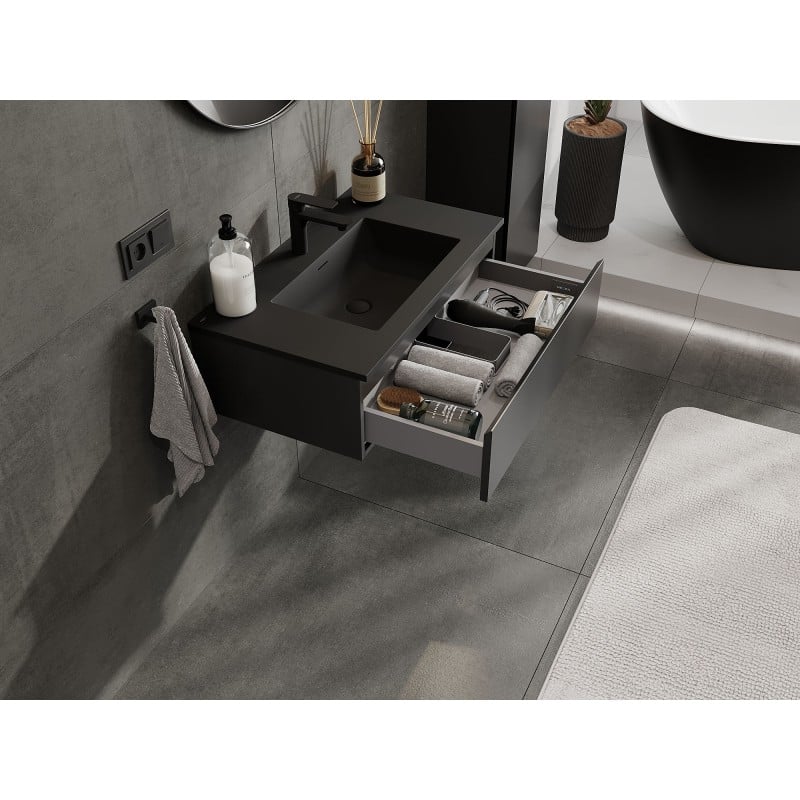 Mexen Orio Badezimmerschrank 80 cm mit Waschbecken Otis, 1 Schublade, schwarz matt - 91A10-08023-1-BF71-W18M71