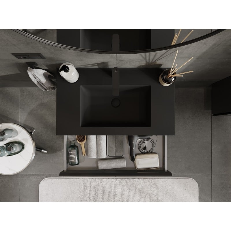 Mexen Orio Badezimmerschrank 80 cm mit Waschbecken Otis, 1 Schublade, schwarz matt - 91A10-08023-1-BF71-W18M71