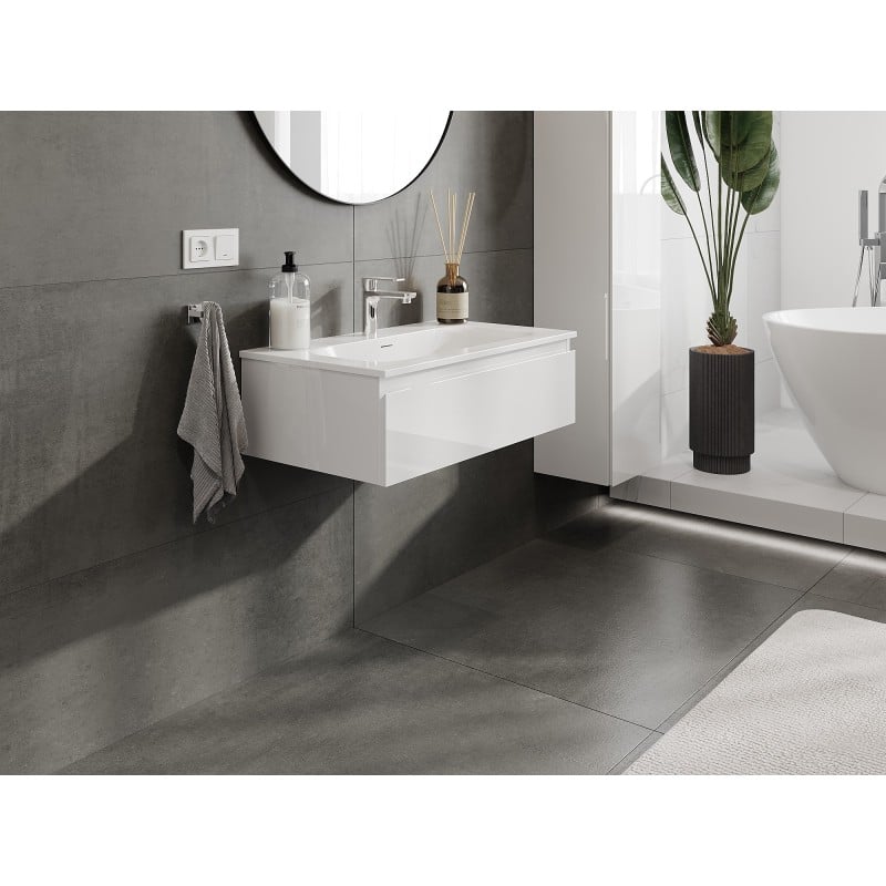 Mexen Orio Badezimmerschrank 80 cm mit Waschbecken Vela, 1 Schublade, weiß glänzend - 91A10-08023-1-BF00-W23M00