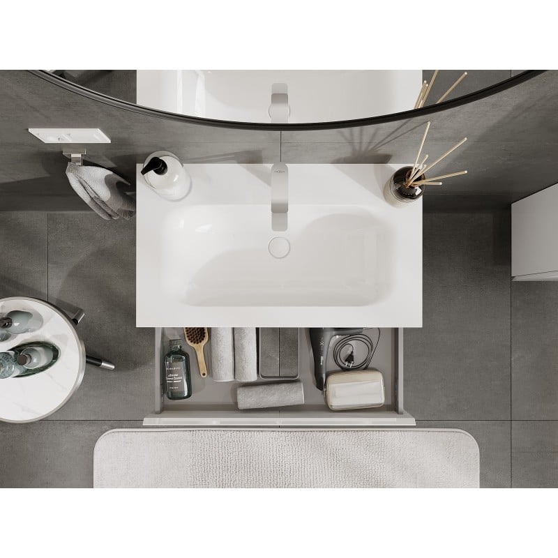 Mexen Orio Badezimmerschrank 80 cm mit Waschbecken Vela, 1 Schublade, weiß glänzend - 91A10-08023-1-BF00-W23M00