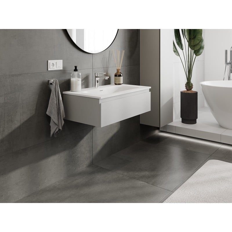 Mexen Orio Badezimmerschrank 80 cm mit Waschbecken Vela, 1 Schublade, grau matt/weiß matt - 91A10-08023-1-BF62-W23M01