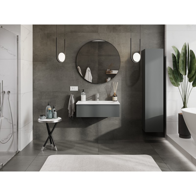 Mexen Orio Badezimmerunterschrank 80 cm mit Waschbecken Vela, 1 Schublade, Graphit matt/Weiß matt - 91A10-08023-1-BF66-W23M01