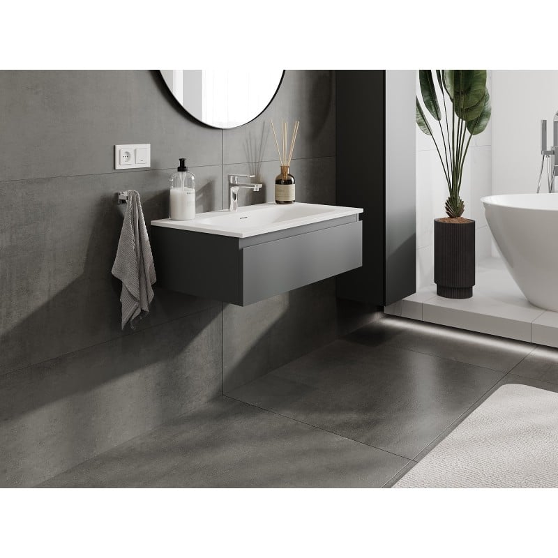 Mexen Orio Badezimmerunterschrank 80 cm mit Waschbecken Vela, 1 Schublade, Graphit matt/Weiß matt - 91A10-08023-1-BF66-W23M01