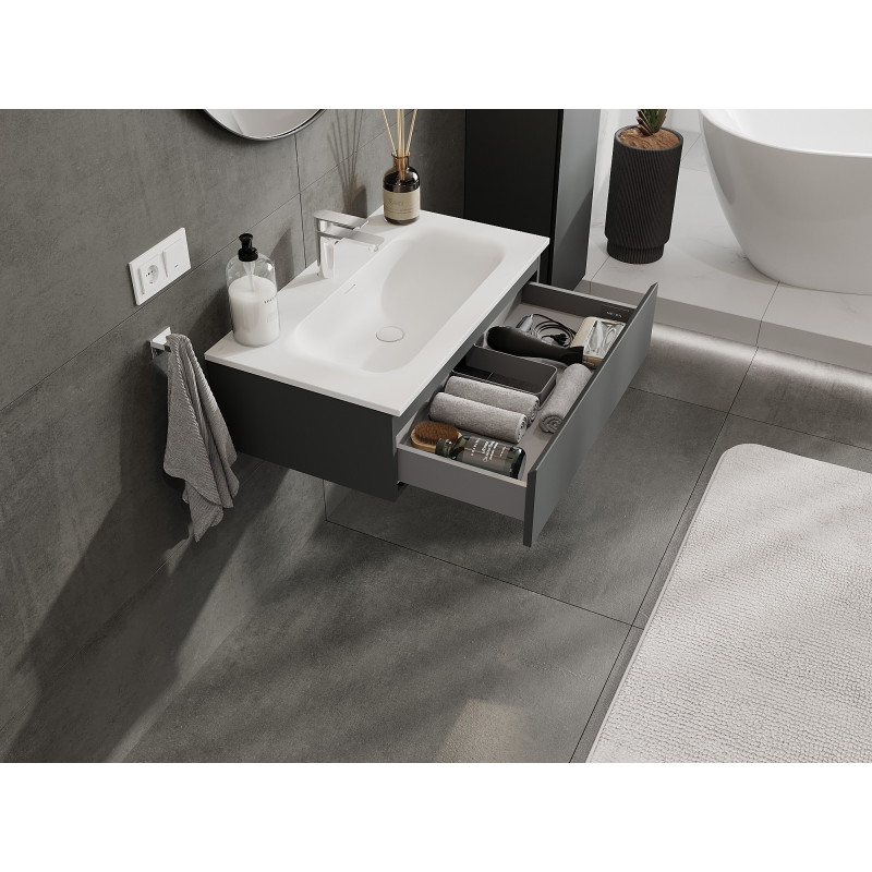 Mexen Orio Badezimmerschrank 80 cm mit Waschbecken Vela, 1 Schublade, Graphit matt/weiß matt - 91A10-08023-1-BF66-W23M01
