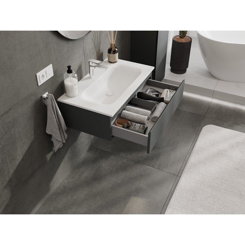 Mexen Orio Badezimmerunterschrank 80 cm mit Waschbecken Vela, 1 Schublade, Graphit matt/Weiß matt - 91A10-08023-1-BF66-W23M01