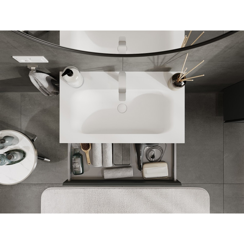 Mexen Orio Badezimmerschrank 80 cm mit Waschbecken Vela, 1 Schublade, Graphit matt/weiß matt - 91A10-08023-1-BF66-W23M01