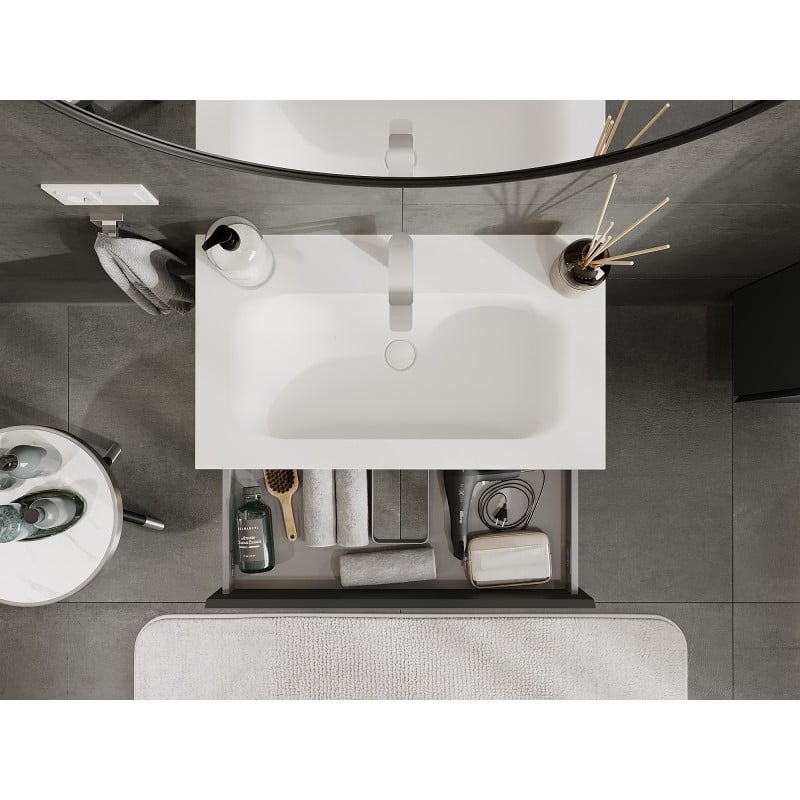 Mexen Orio Badezimmerunterschrank 80 cm mit Waschbecken Vela, 1 Schublade, Graphit matt/Weiß matt - 91A10-08023-1-BF66-W23M01