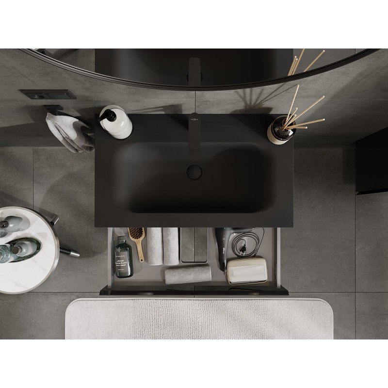 Mexen Orio Badezimmerschrank 80 cm mit Waschbecken Vela, 1 Schublade, Schwarz glänzend/Schwarz matt - 91A10-08023-1-BF70-W23M71