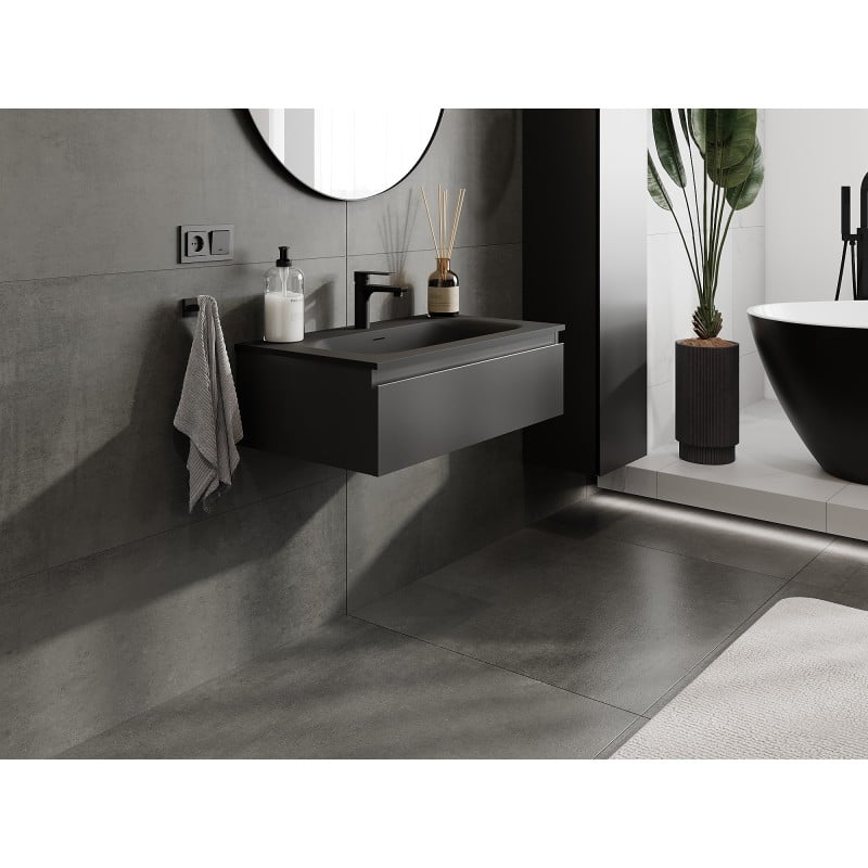 Mexen Orio Badezimmerschrank 80 cm mit Waschbecken Vela, 1 Schublade, schwarz matt - 91A10-08023-1-BF71-W23M71