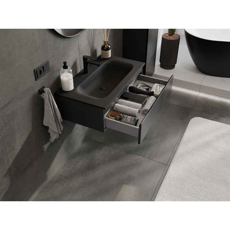 Mexen Orio Badezimmerschrank 80 cm mit Waschbecken Vela, 1 Schublade, schwarz matt - 91A10-08023-1-BF71-W23M71