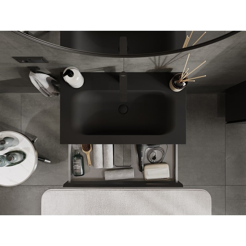 Mexen Orio Badezimmerschrank 80 cm mit Waschbecken Vela, 1 Schublade, schwarz matt - 91A10-08023-1-BF71-W23M71