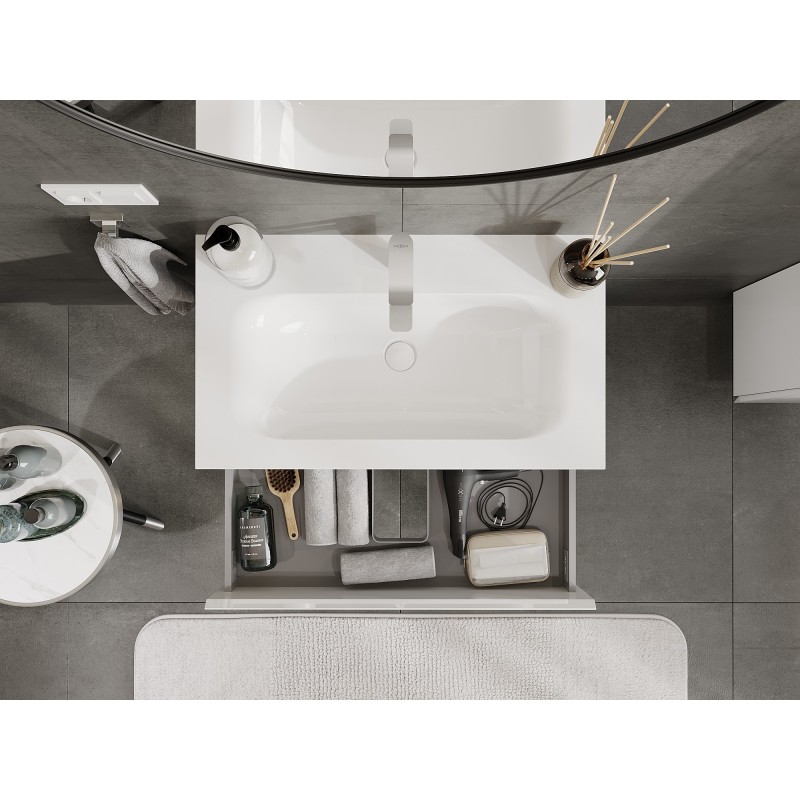 Mexen Orio Badezimmer-Schrank 80 cm mit Waschbecken Vela, 2 Schubladen, weiß glänzend - 91A10-08047-2-BFF00-W23M00
