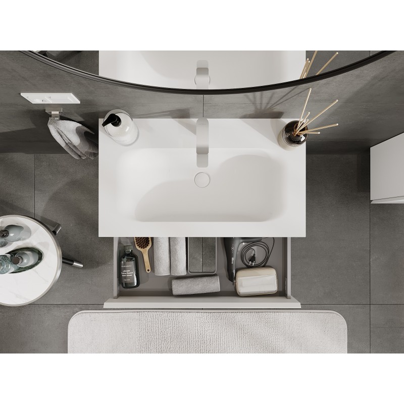 Mexen Orio Badezimmerschrank 80 cm mit Waschbecken Vela, 2 Schubladen, weiß matt - 91A10-08047-2-BFF01-W23M01