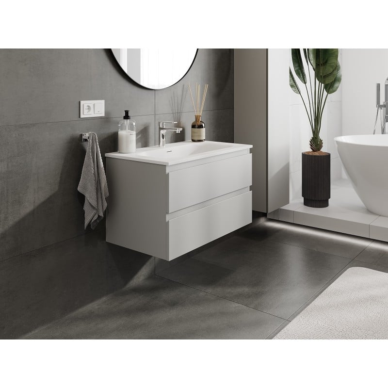 Mexen Orio Badezimmerunterschrank 80 cm mit Waschbecken Vela, 2 Schubladen, graumatt/weiß matt - 91A10-08047-2-BFF62-W23M01