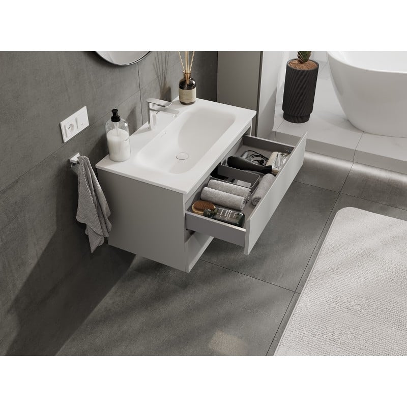 Mexen Orio Badezimmerunterschrank 80 cm mit Waschbecken Vela, 2 Schubladen, graumatt/weiß matt - 91A10-08047-2-BFF62-W23M01